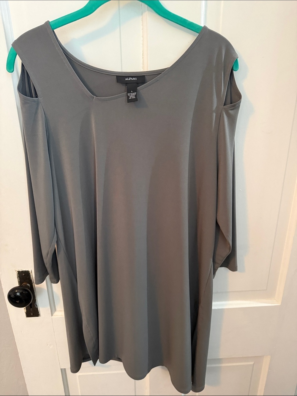 Alfani Long Sleeve Cold-Shoulder Swing Dress in Gray